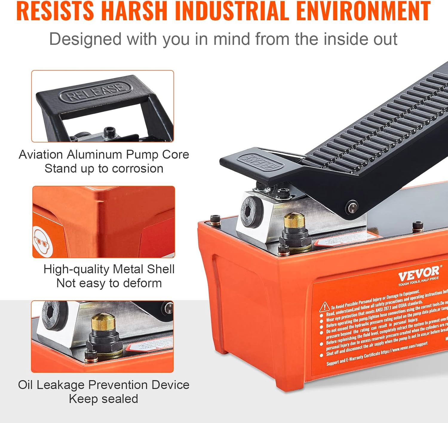 VEVOR Air Hydraulic Pump, 10,000 PSI 1/2 Gal Reservoir, NPT 3/8" Oil Outlet, NPT 1/4" Inlet, 6.6 ft Pipe