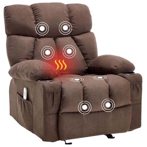 Massage Rocker Recliner Chair with Heat and Vibration Ergonomic Rocking Lounge Chair for Living Room Comfy Overstuffed Recliner with 4 Side Pockets