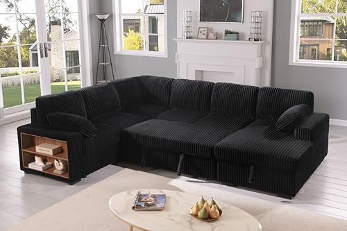 Eafurn 6 Seater Oversized U Shaped Sleeper Sectional Sofa Pull Out Couch Bed