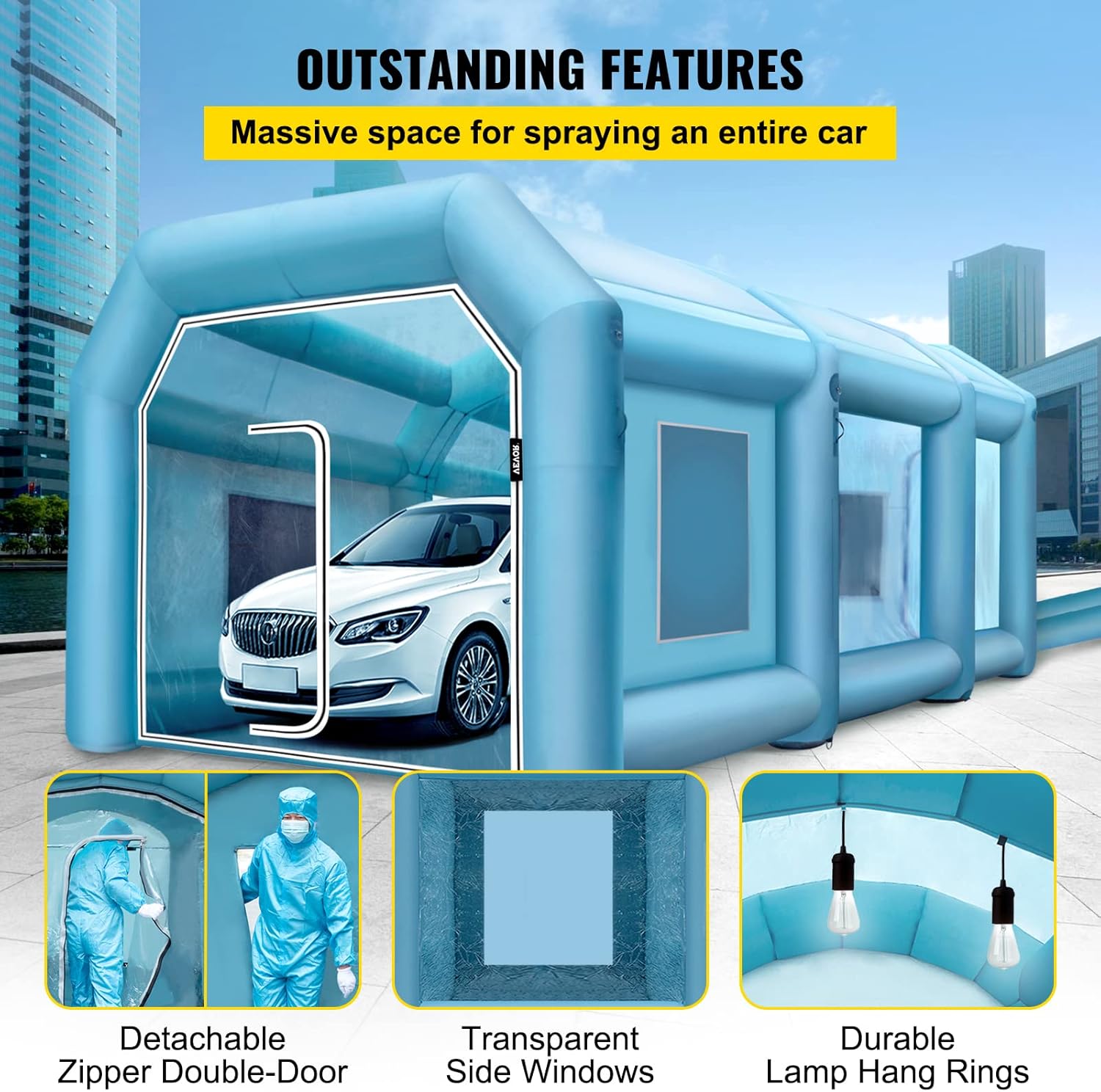 VEVOR Inflatable Paint Booth, 19.69x13.12x8.53 ft Spray Paint Booth, Powerful 750W+350W Blowers Inflatable Spray Booth with Air Filter System
