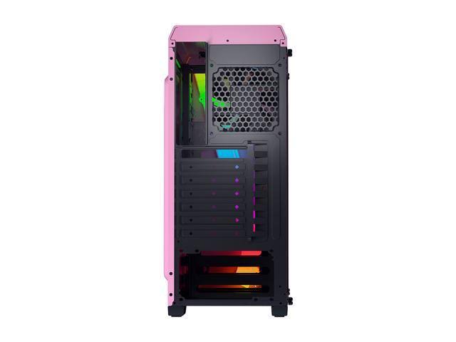 DIYPC S2-PINK-RGB Pink Steel / Tempered Glass ATX Mid Tower Computer Case