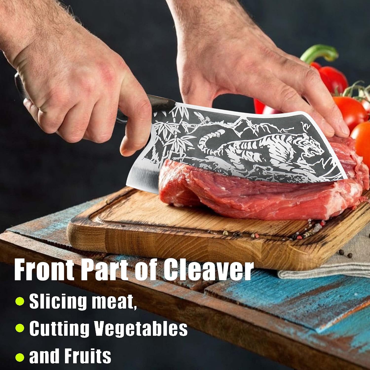 BLADESMITH Meat Cleaver Knife, Heavy Duty Chopping Knife, High Carbon Steel Full Tang Butcher Knife with Sheath