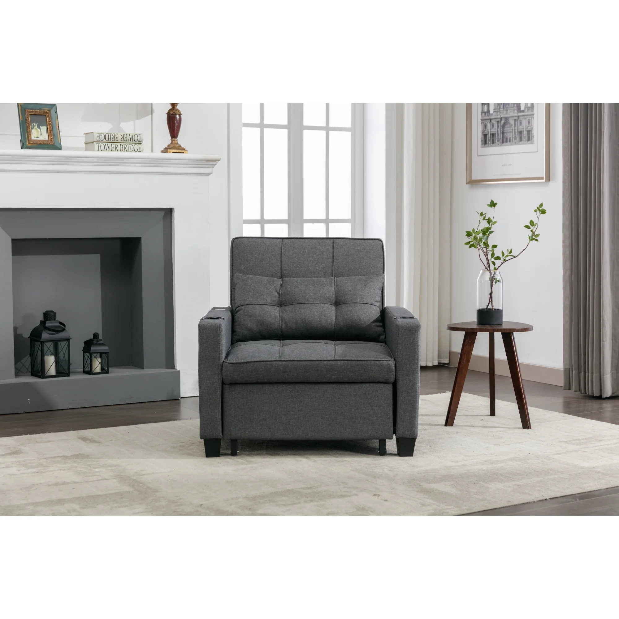Futon Chair Bed Convertible Chair 3-in-1 Pull Out Sleeper Chair Beds with USB Ports, Armchair Bed Sleeper for Living Room (Dark Grey Linen)