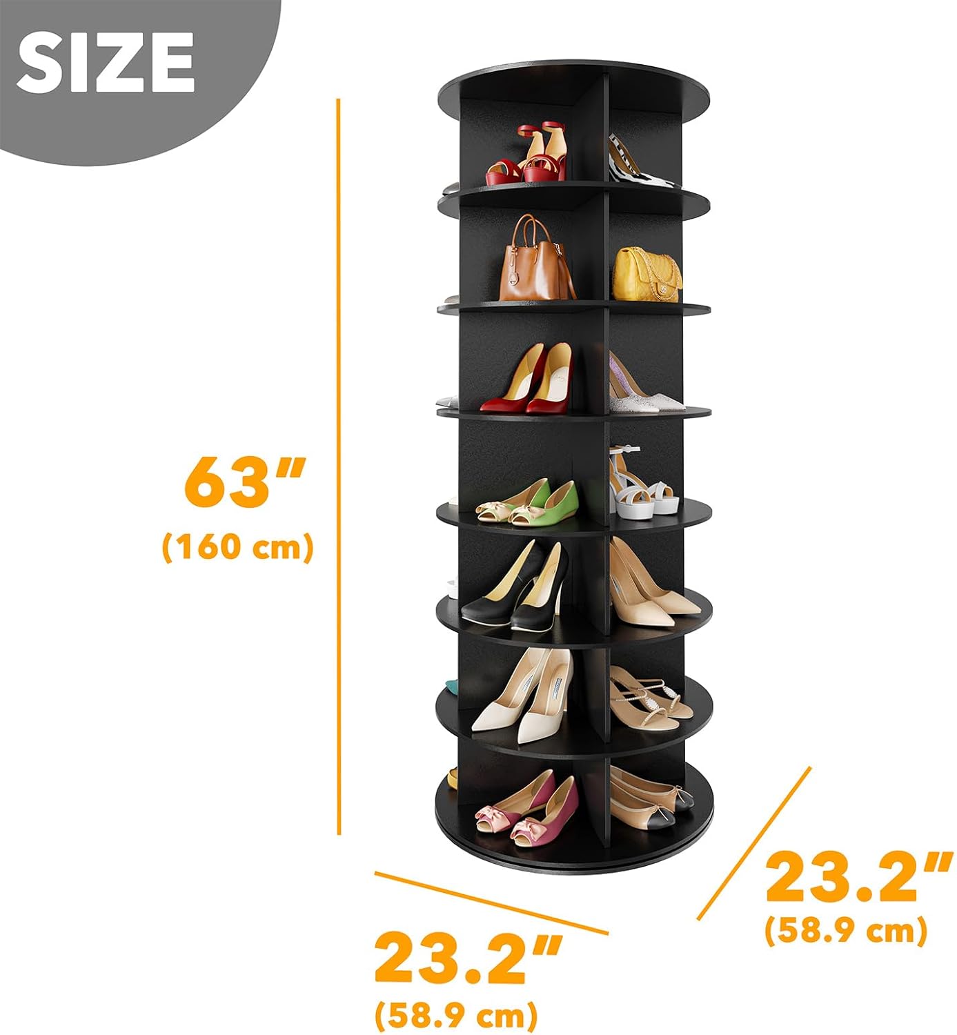 SpaceAid 7 Tier Rotating Shoe Rack Tower, Spinning Shoe Display Lazy Susan, Revolving 360 Shoe Rack Storage Round Carousel