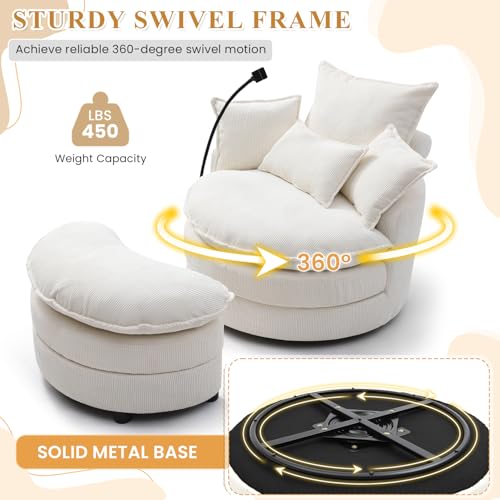 Swivel Barrel Accent Sofa Chair with Phone Holder & Storage Ottoman