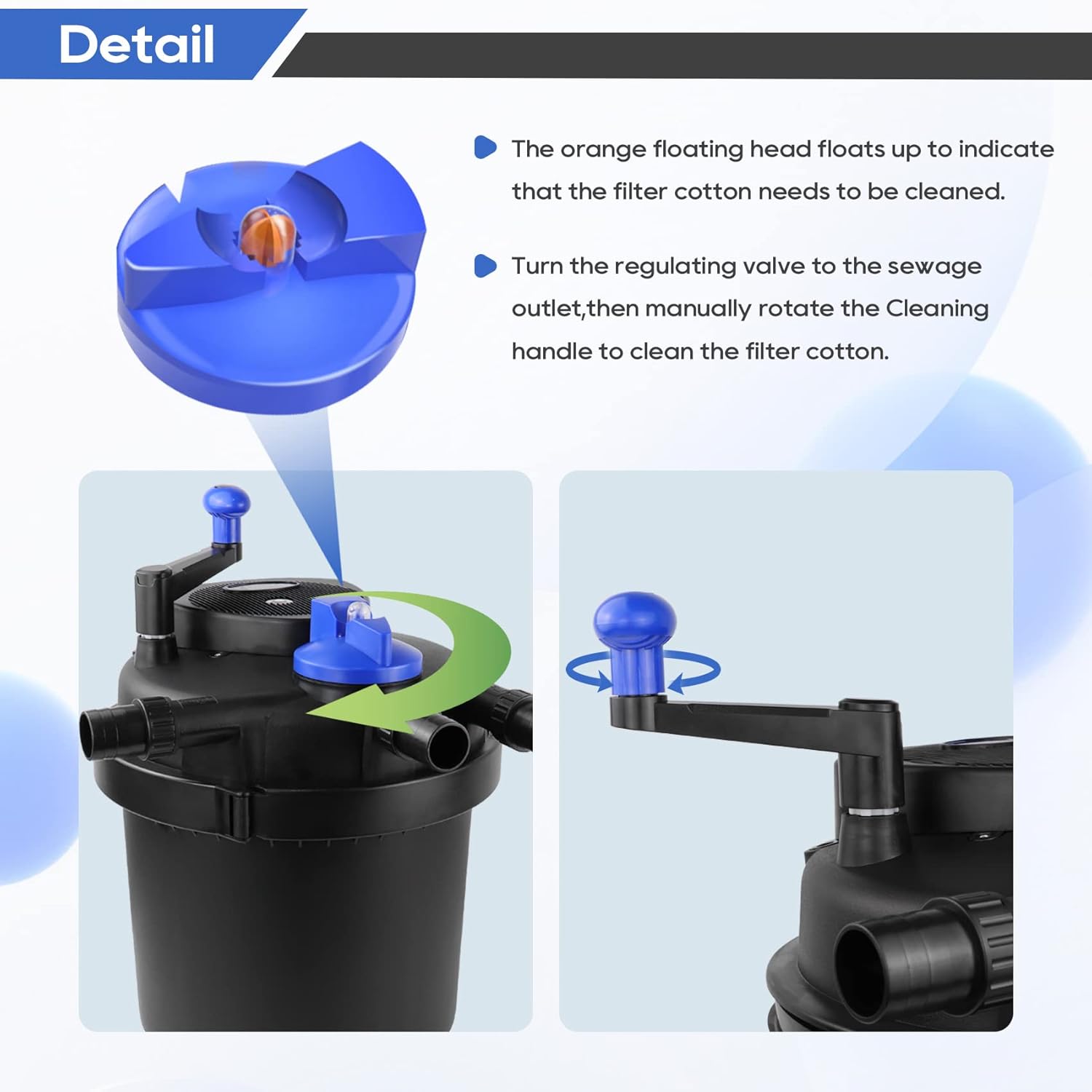 Bio Pressure Pond Filter with Built-in 13 W U-V Light Up to 1600 Gallons, Koi Pond Filter System with Convenient Cleaning Crank Handle, Easy to Clean