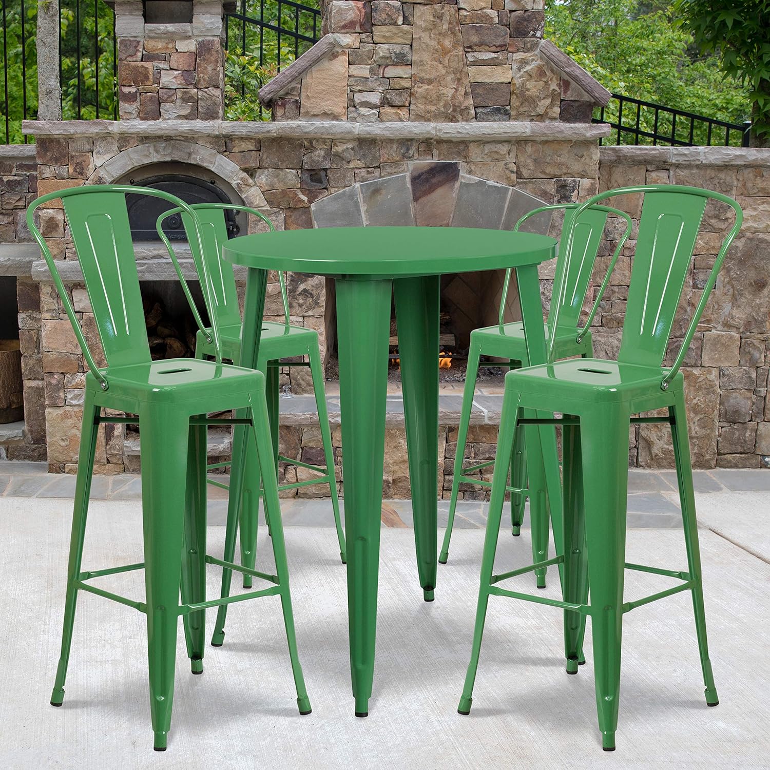 Flash Furniture Commercial Grade 30 Round Silver Metal Indoor-Outdoor Bar Table Set with 4 Cafe Stools