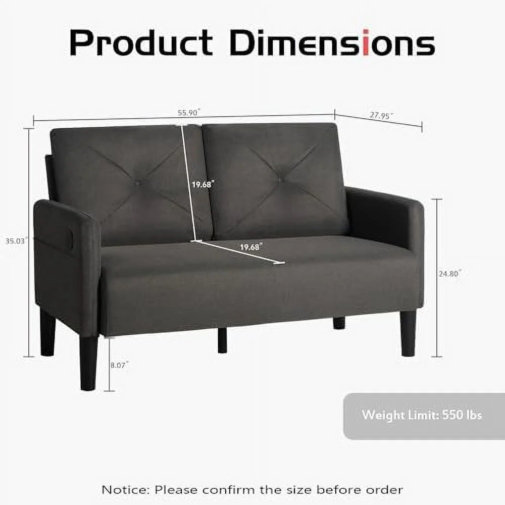 RUNFAYBIU 56" Sofa Couch  Comfy Loveseat w/Charger Port &amp