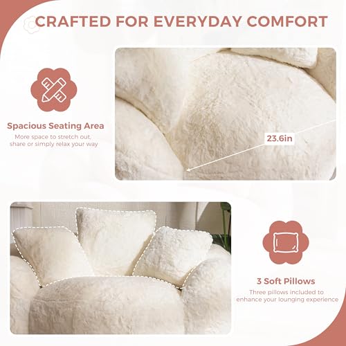 MAXYOYO Bean Bag Chair for Adults, Floral Shaped Bean Bag Sofa, Ultra Soft Faux Fur Floor Sofa, Large Reading Chair for Living Room Bedroom, Beige