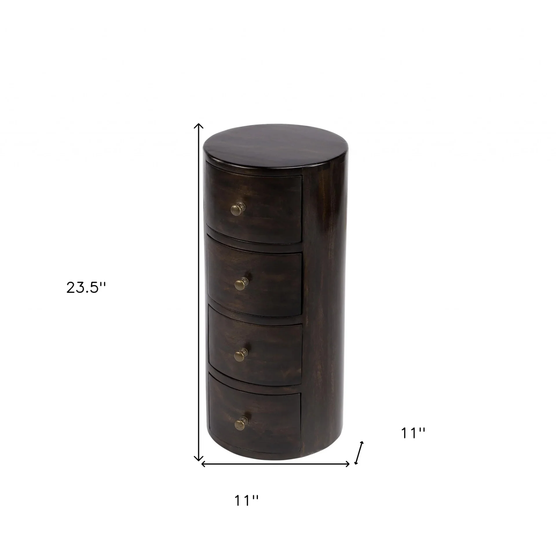 HomeRoots 476446 24 in. Chocolate Wood Round End Table with Four Drawers, Dark Brown