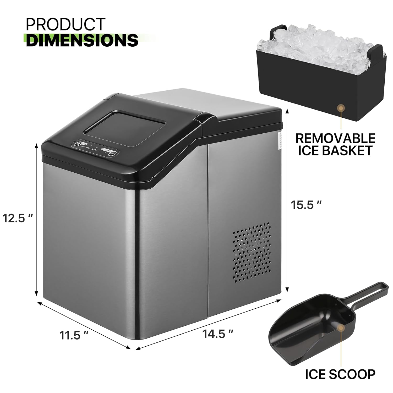 Ice Maker Countertop 9 Cubes Ready in 10Mins, 26lbs in 24Hours, 2 Sizes Bullet Shaped Ice, Ice Maker Machine with Ice Scoop and Basket