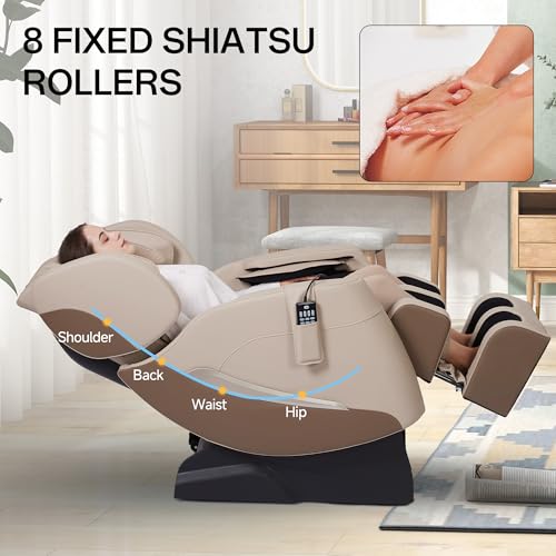 2022 Full Body Electric Zero Gravity Shiatsu Massage Chair with Back Heating and Foot Roller for Home and Office (Khaki)