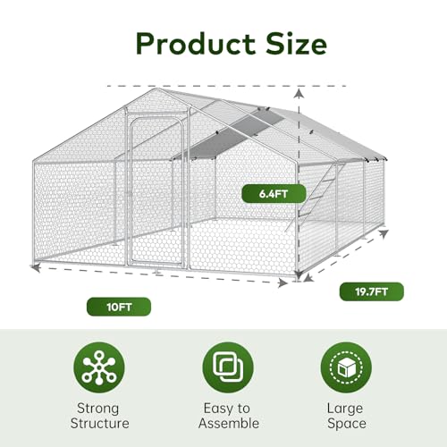 Large Metal Chicken Coop Walk-in Poultry Cage with Waterproof and UV-Resistant Cover, Outdoor Chicken Run Poultry Hen House for Backyard Farm Use