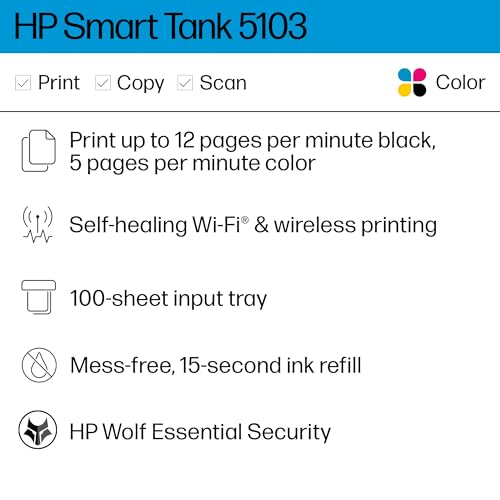 HP Smart Tank 5101 Wireless All-in-One Ink Tank Printer with up to 2 years of ink included (1F3Y0A)