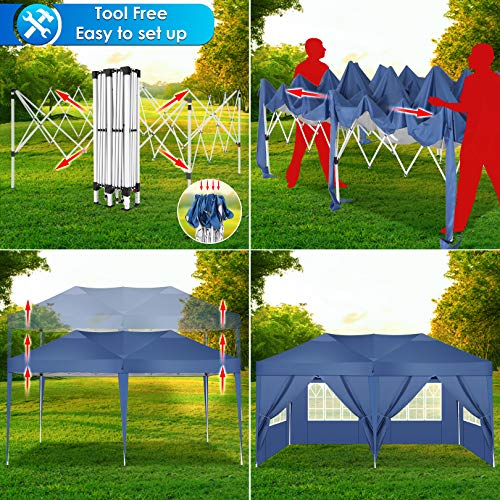 COBIZI Canopy 10x20 Pop Up Canopy Tent with 6 Sidewalls Party Tents for Parties Weddings Backyard Waterproof Canopy Outdoor Commercial Canopy Event