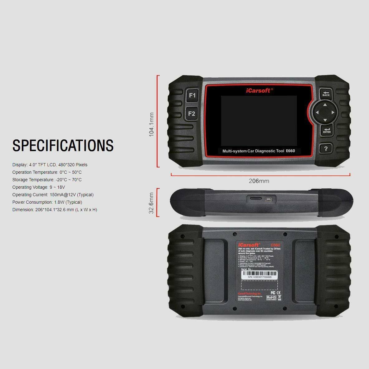 Icarsoft E660 ABS+SRS+SAS+EPB+OBD II Diagnostic Tool