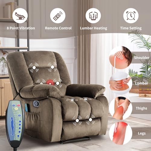 Massage Recliner Chair with Heat and Massage, Soft Fabric Ergonomic Manual Reclining Chairs