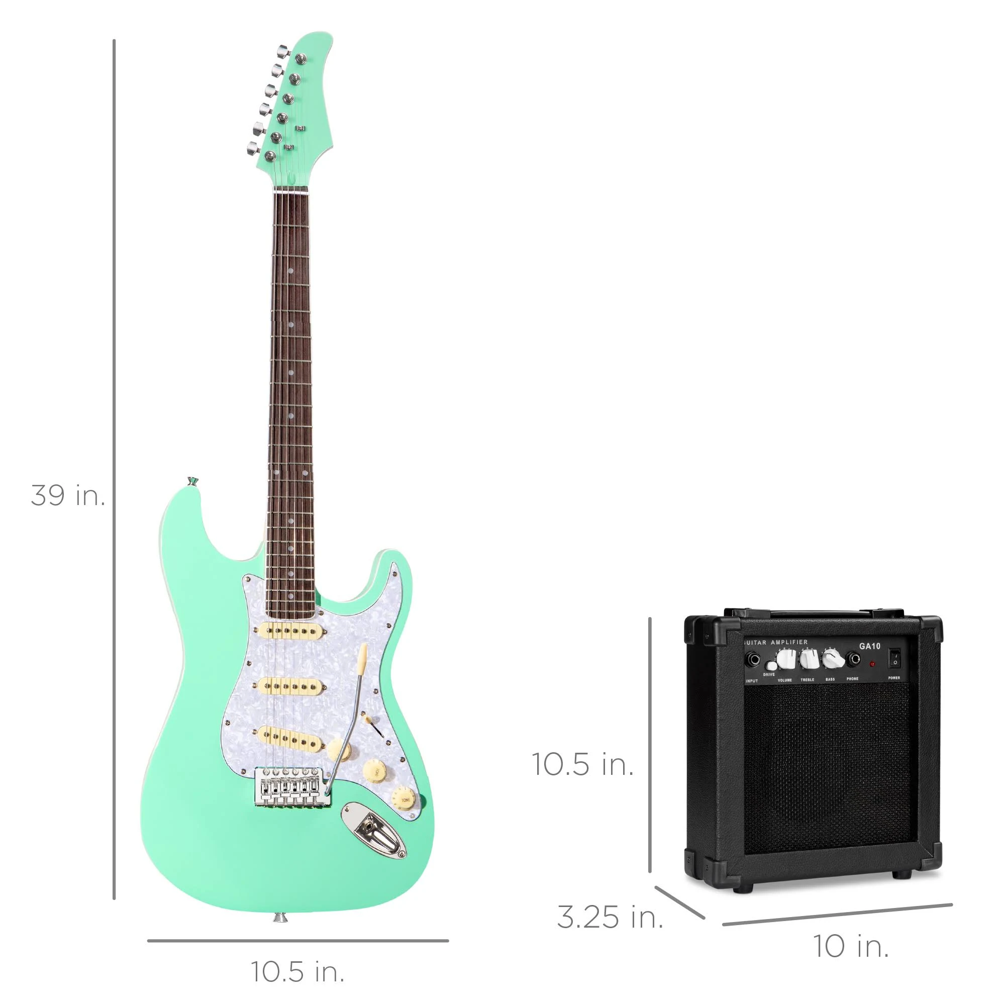 Best Choice Products 39in Full Size Beginner Electric Guitar Kit with Case, Strap, Amp, Whammy Bar - Socal Green