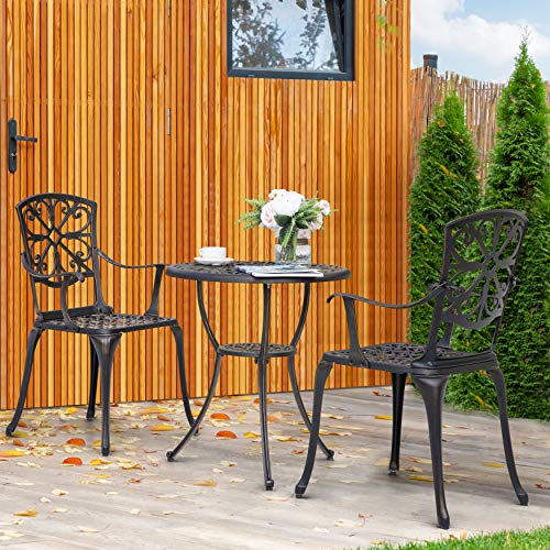 NUU GARDEN 3 Piece Bistro Set Outdoor, All Weather Cast Aluminum Patio Bistro Sets Patio Table and Chairs Set of 2 with Umbrella Hole for Yard