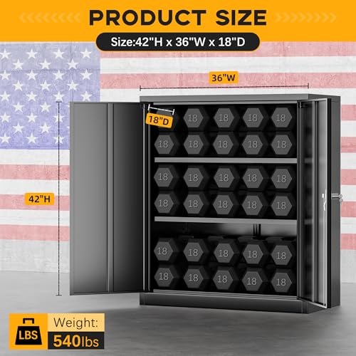 Greenvelly Metal Storage Cabinet, 72" Black Locking Storage Cabinets with Doors and 4 Shelves, Metal Cabinet for Garage Home Office, Classroom