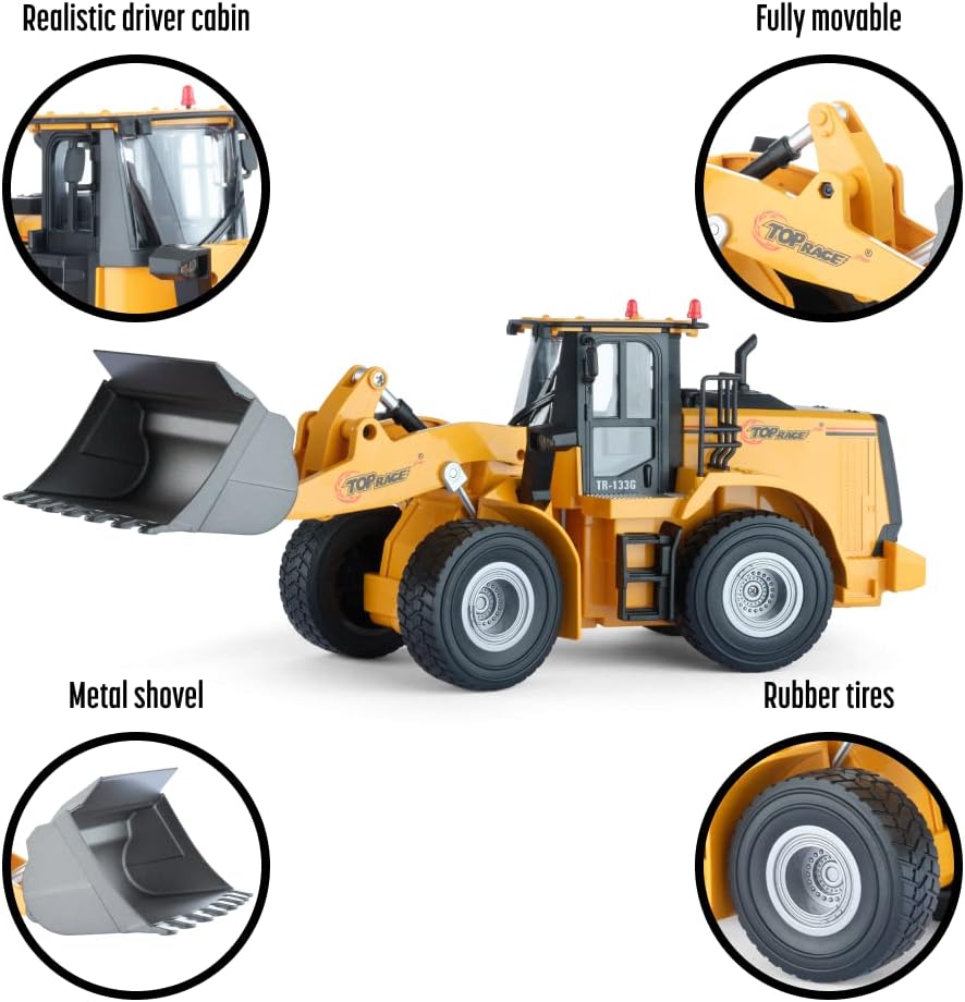 Top Race 9 Channel Toy Truck, Heavy Duty Remote Control Front Loader