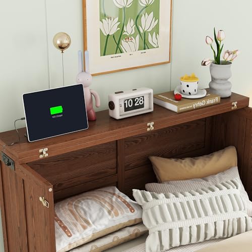 Queen Murphy Bed with Desk and Removable Shelves on Each Side, Murphy Bed Chest Murphy Bed Frame w/USB Port for Home Office, Studio or Guest Room