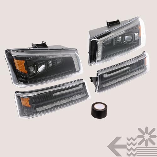 Full LED Headlight Assembly Replacement for Chevrolet 2003-2006 Chevy Silverado Cateye 1500 2500 3500 HD 03-06 Avalanche 1500 2500HD [DOT] DRL Amber