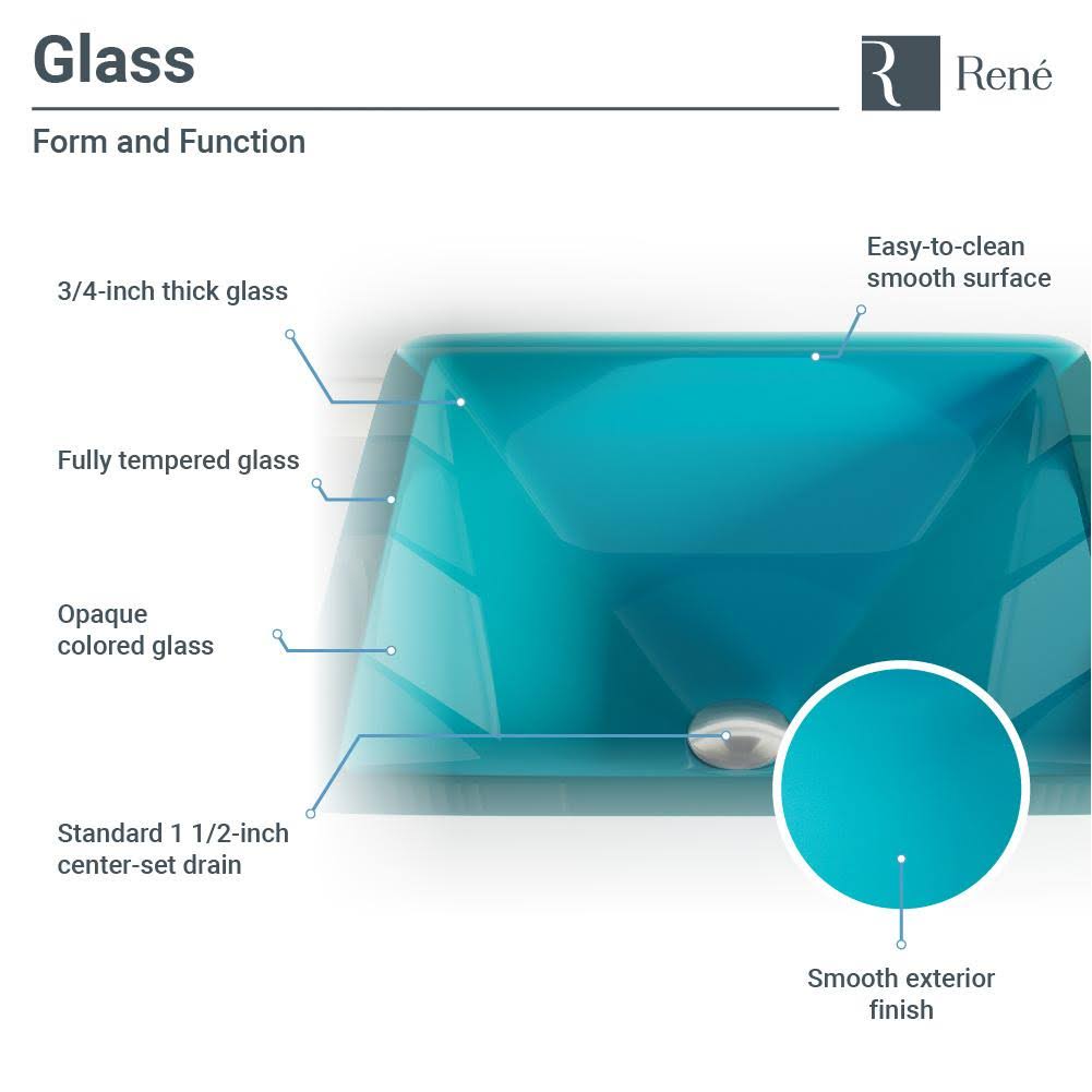 Rene R5-5003-CER-R9-7001 16-1/2x22 Glass Vessel Bathroom Sink with Vessel Faucet Cerulean / Chrome