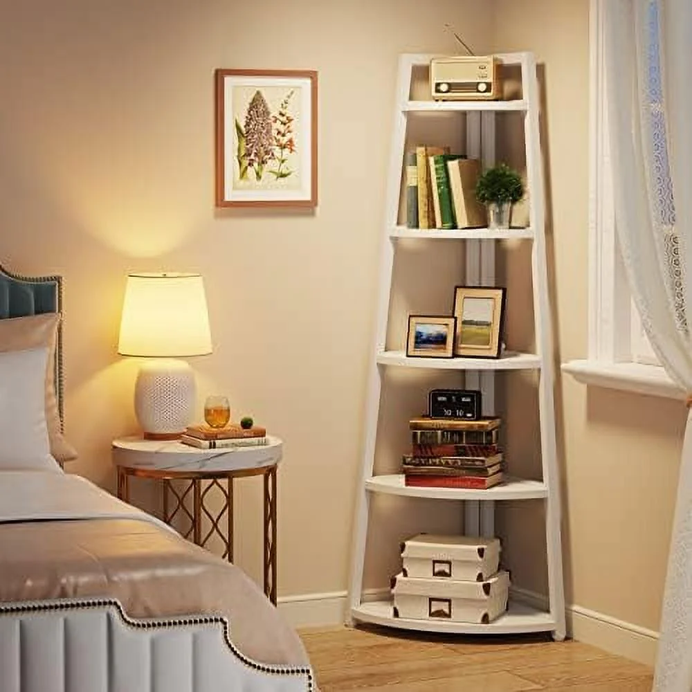 TJCGDTY 70 inch Tall Corner   5 Tier Corner Bookshelf Bookcase Modern Corner Ladder  Plant Stand for Living Room  Kitchen  Home Office (Gold)