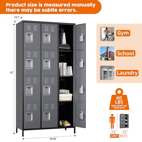 6 Door Metal Storage Locker 18 Hooks,Metal Locker for Employees with Lock for School Garage Office Gym Bedroom,Assembly Required