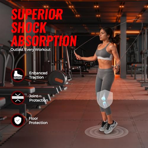 SUPERJARE 0.56'' Thick 24 Pcs 96 Sq Ft Rubber Top Exercise Equipment Mats, High Density EVA Foam Mats with Rubber Top