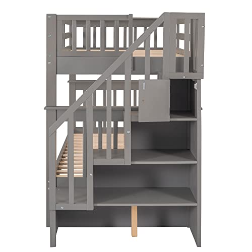 Ball & Cast Full Over Full Bunk Bed with Twin Size Trundle and Built in 4 Drawer,Wood Bunkbed w/Storage Ladder & Slat Support