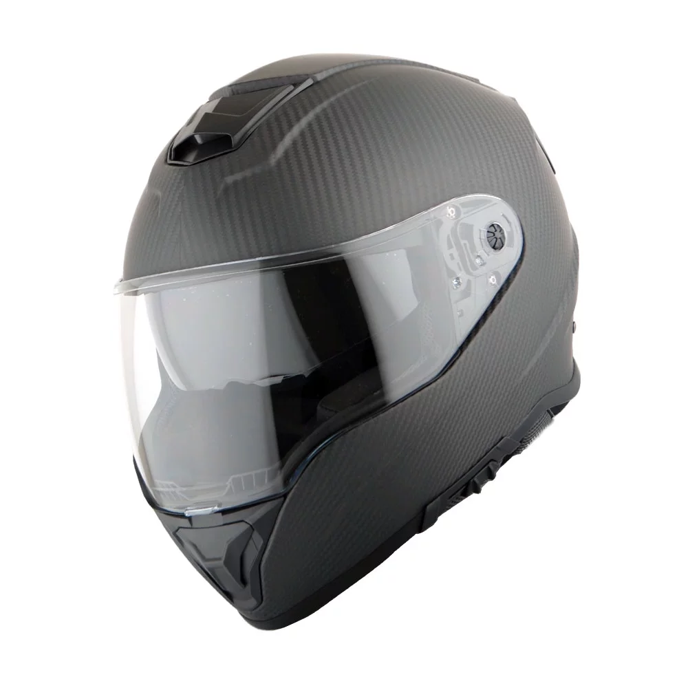 Martian Genuine Real Carbon Fiber Motorcycle Dual Visor Full Face Helmet HB-BNF-B7 Matt Carbon Black, DOT Approved