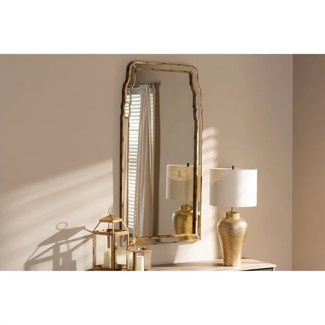Baxton Studio Alice Modern and Contemporary Queen Anne Style Antique Gold Finished Accent Wall Mirror,Wholesale