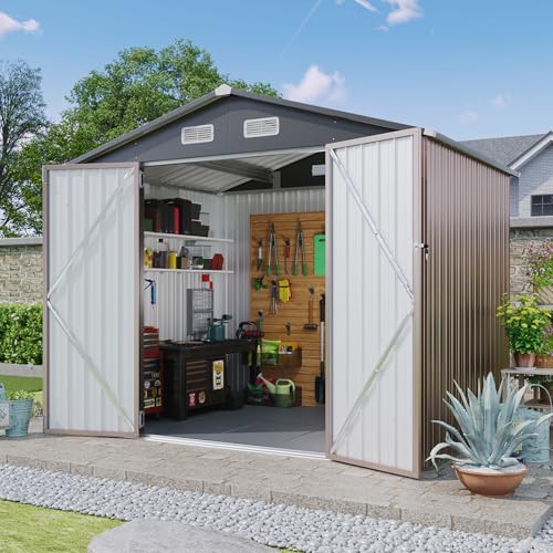 Aoxun 6.2x4 FT Shed Outdoor Storage Shed Metal Garden Shed with Lockable Doors & Slooping Roof Tool Shed Bike Shed for Backyard, Patio