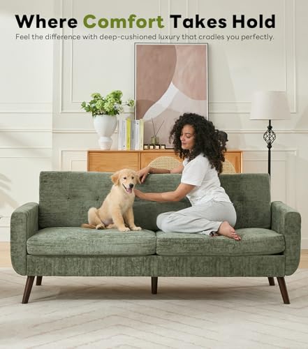 Tbfit L Shaped Couch Sofa, 80" W Mid-Century Modern Sectional Couches, 3 Seater Sofas with Wide Chaise Lounge & Two Pillows
