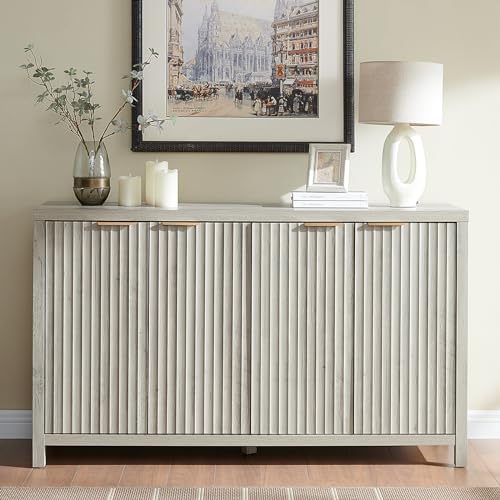 Fluted Sideboard Buffet Cabinet with Storage, 56" Large Buffet Modern Credenza with Adjustable Shelves