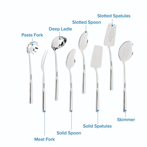 Viking Culinary 304 Stainless Steel Kitchen Utensil Set, Ergonomic Stay-Cool Handles, Dishwasher Safe, Silver, 8 Piece