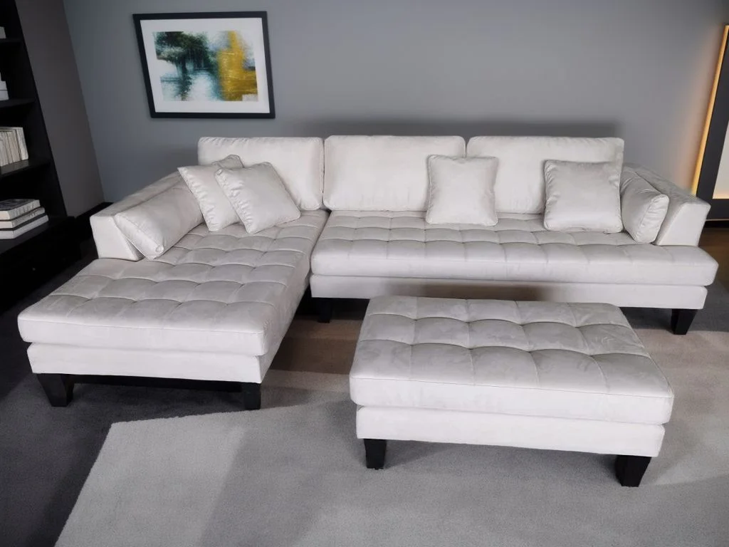 STENDMAR 3pc L Shape 120" Contemporary Cream Microfiber Sectional Sofa Chaise Ottoman S168LW