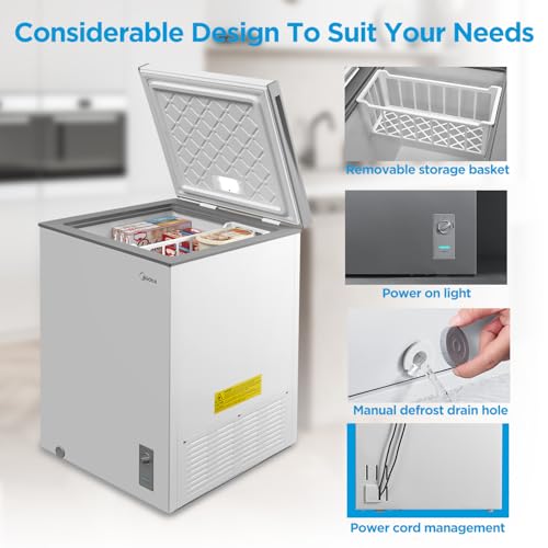Midea MERC04C4BAWW 3.5 Cubic Feet Chest Freezer, Cu.ft-Convertible, White