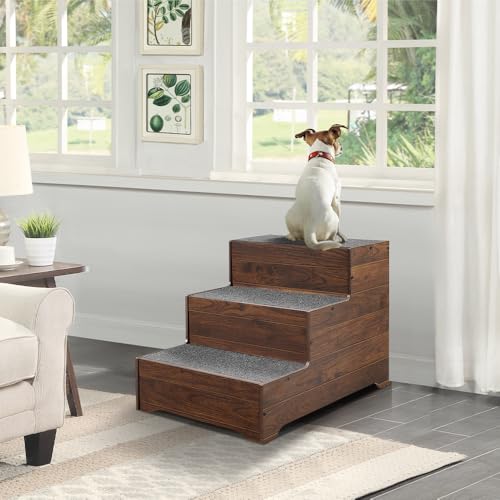 beeNbkks Dog Stairs Furniture, Extra Wide Wooden Pet Steps for Medium Large Dogs and Cats