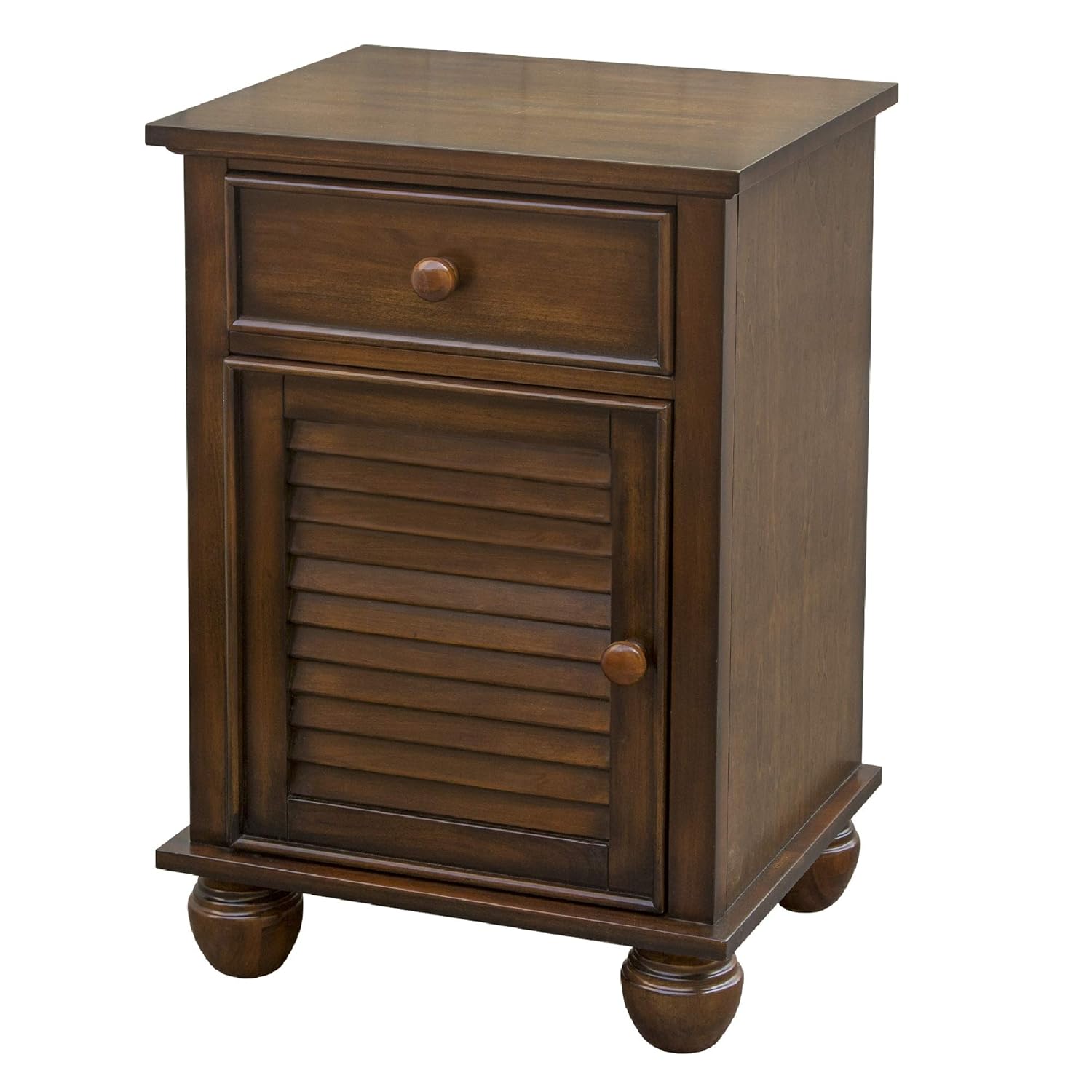 Sunset Trading Bahama Shutter Wood Nightstand, Felt Lined Drawer | Cabinet with Shelf, Tropical walnut