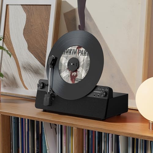Vertical Automatic Record Player Bluetooth, MYKESONIC Belt Drive Vinyl Turntable, Magnetic AT-3600L Cartridge, Bluetooth in & Out