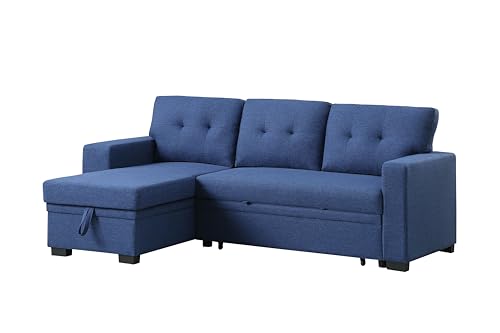 L-Shaped Pull Out Sleep Sofabed,Modern Reversible Sleeper Sectional Sofa Chenille Upholstered Button Tufted Decor with Storage Chaise