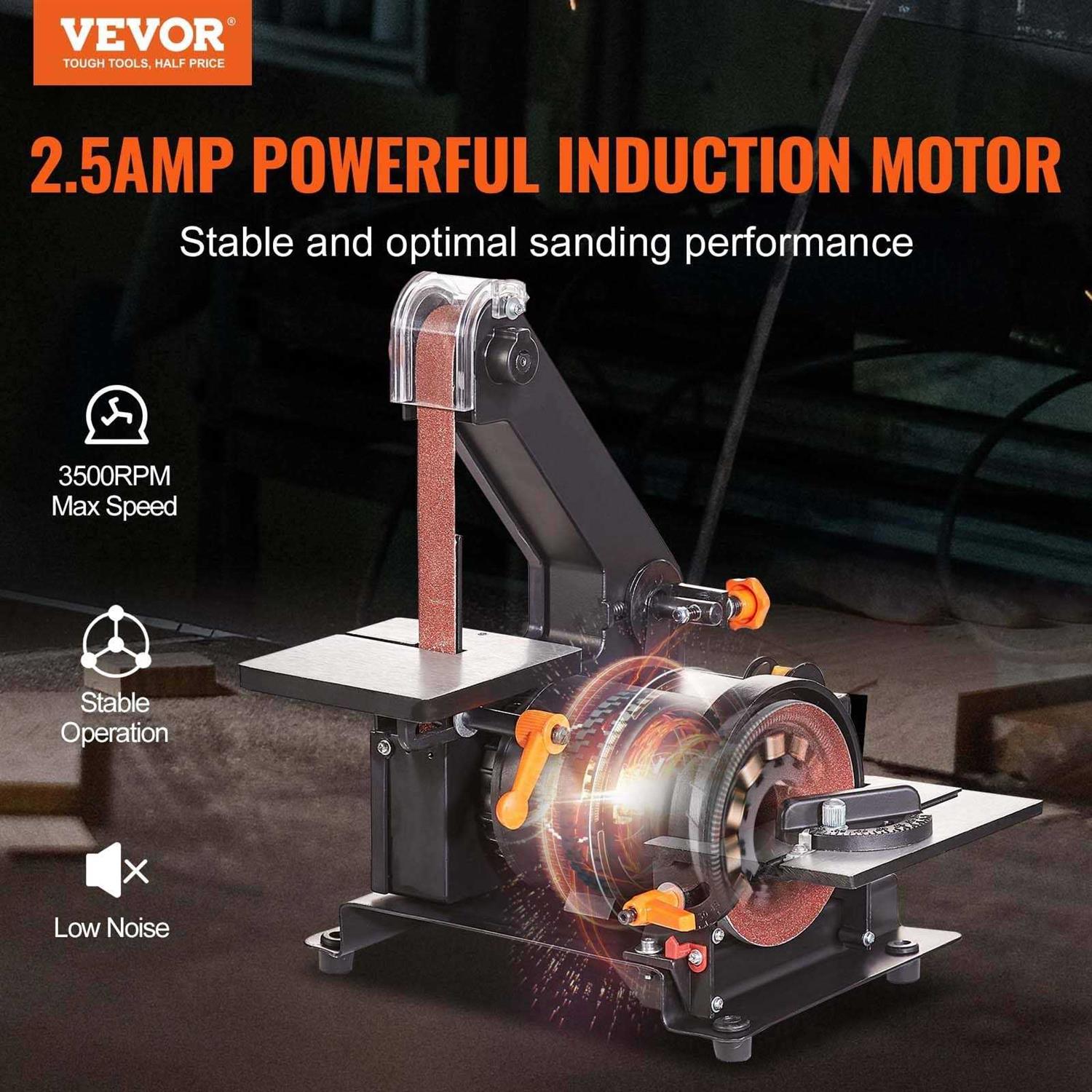 VEVOR Belt Disc Sander Combo 6 Disc Sander and 4×36 Belt Sander with 4.3A Induction Motor 3570RPM Bench Sander & 0-90° Tiltable Belt and 0-45°