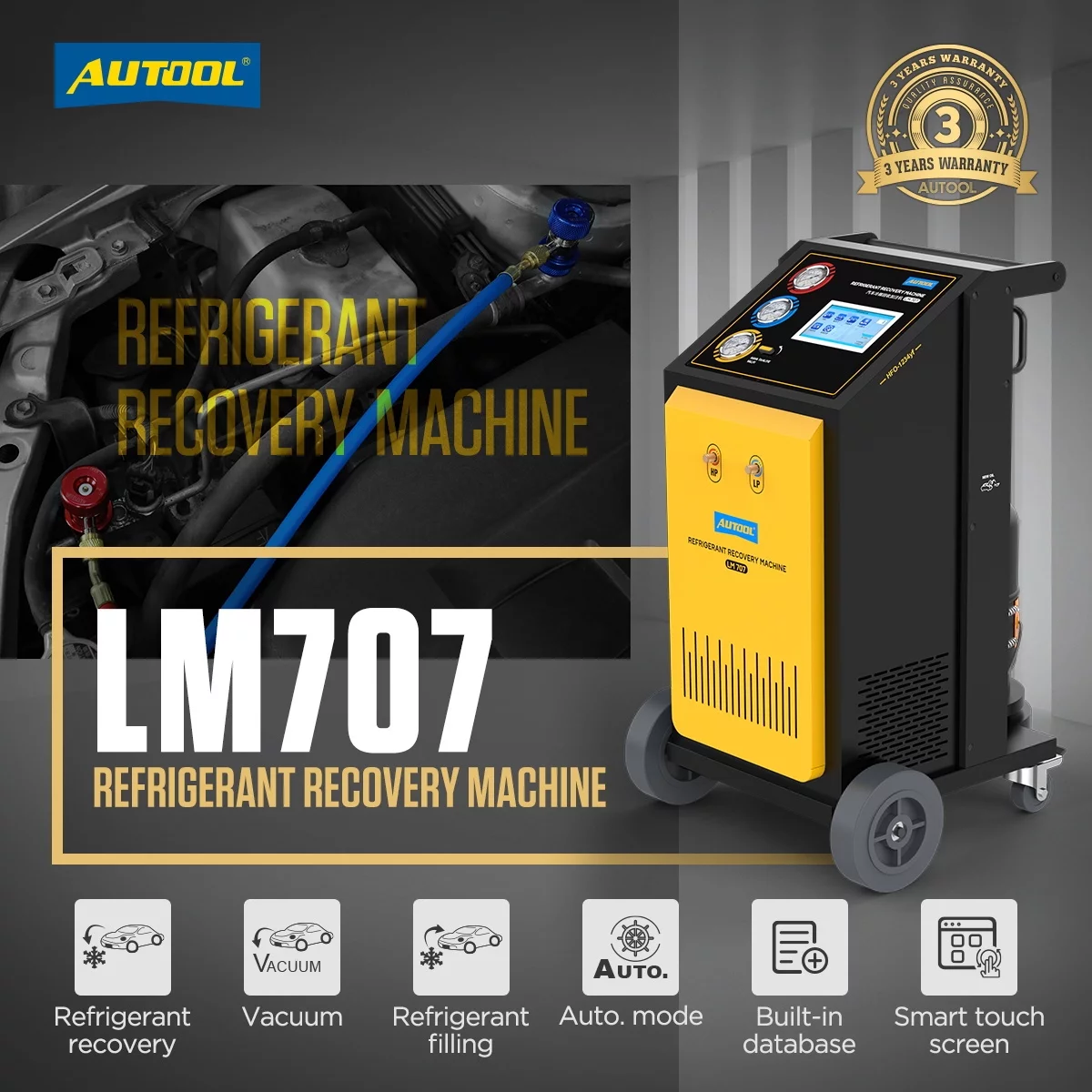 AUTOOL LM707 Automoatic AC Refrigerant Recharge Recovery Machine 3/8 HP Refrigerant Recovery Machine AC 110V 60Hz Refrigerant Recycle Filling Machine