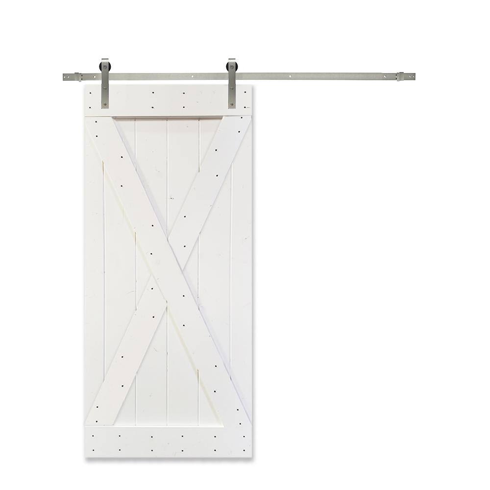 CALHOME x Series 36 in. x 84 in. White Knotty Pine Wood Interior Sliding Barn Door with Hardware Kit