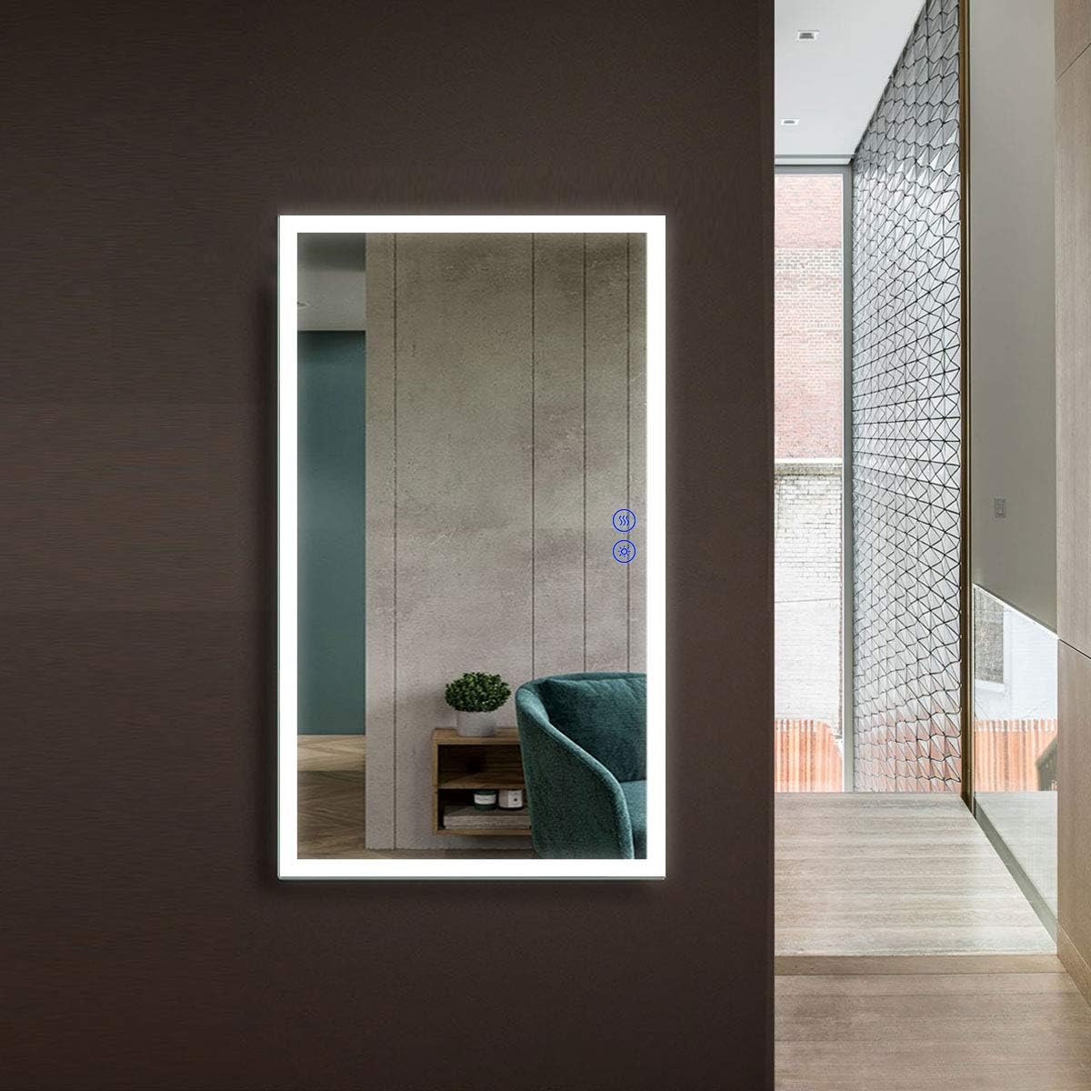 Dimmable LED Bathroom Mirror with Anti-Fog Function, 36x28 in Vertical & Horizontal Mount Illuminated Mirror with Touch Button, CRI>90