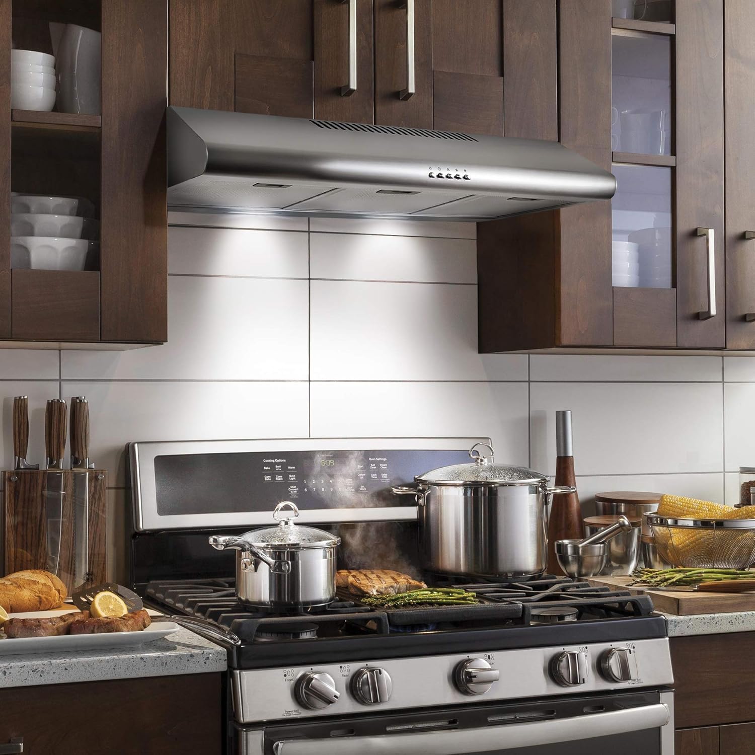 Cosmo COS-5MU30 30 in. Under Cabinet Range Hood Ductless Convertible Duct, Slim Kitchen Stove Vent with, 3 Speed Exhaust Fan