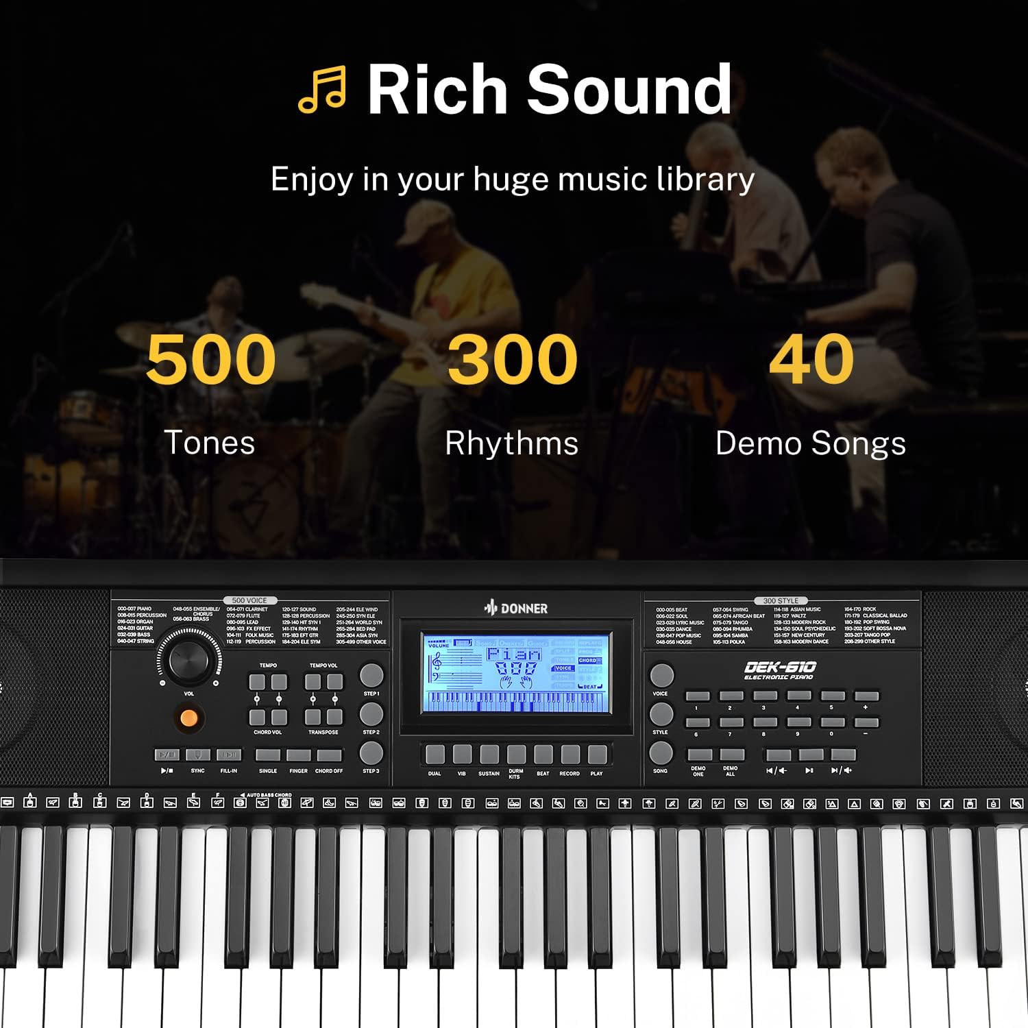 Donner Keyboard Piano, 61 Key Piano Keyboard, Full Size Electric Piano with Piano Stand, Stool, Microphone and Piano Course App